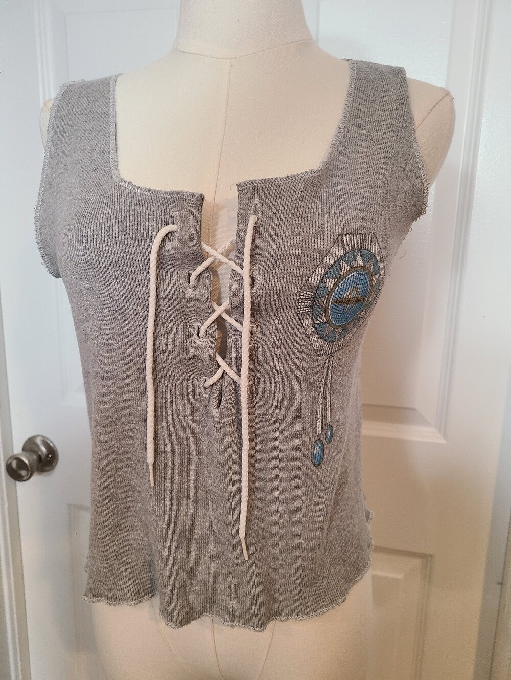 Vintage 1996 Easyriders Motorcycle Rodeo Tour Tank Top Gray Lace Up 90s Biker